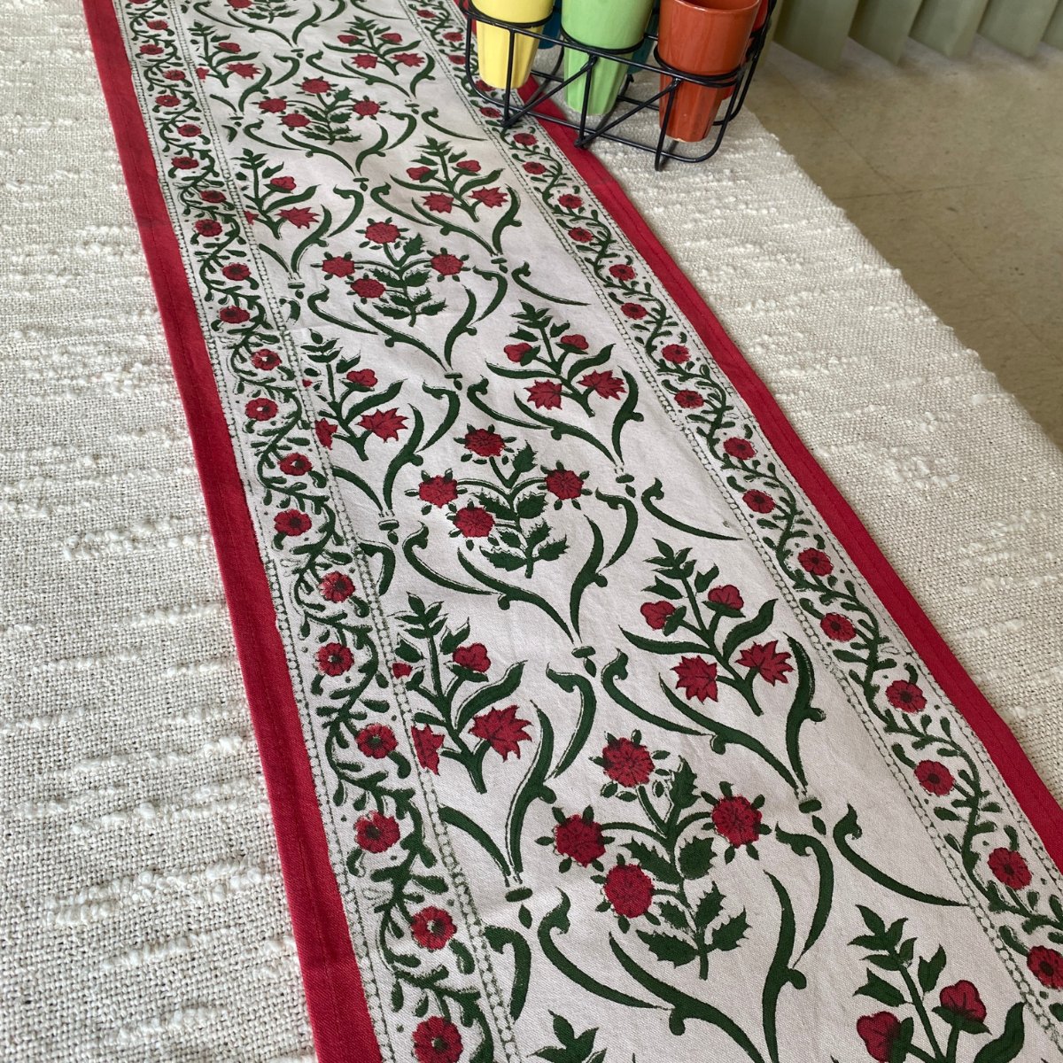 Carnation Table Runner, 100% cotton, 12" x 70" - Coral Slub -